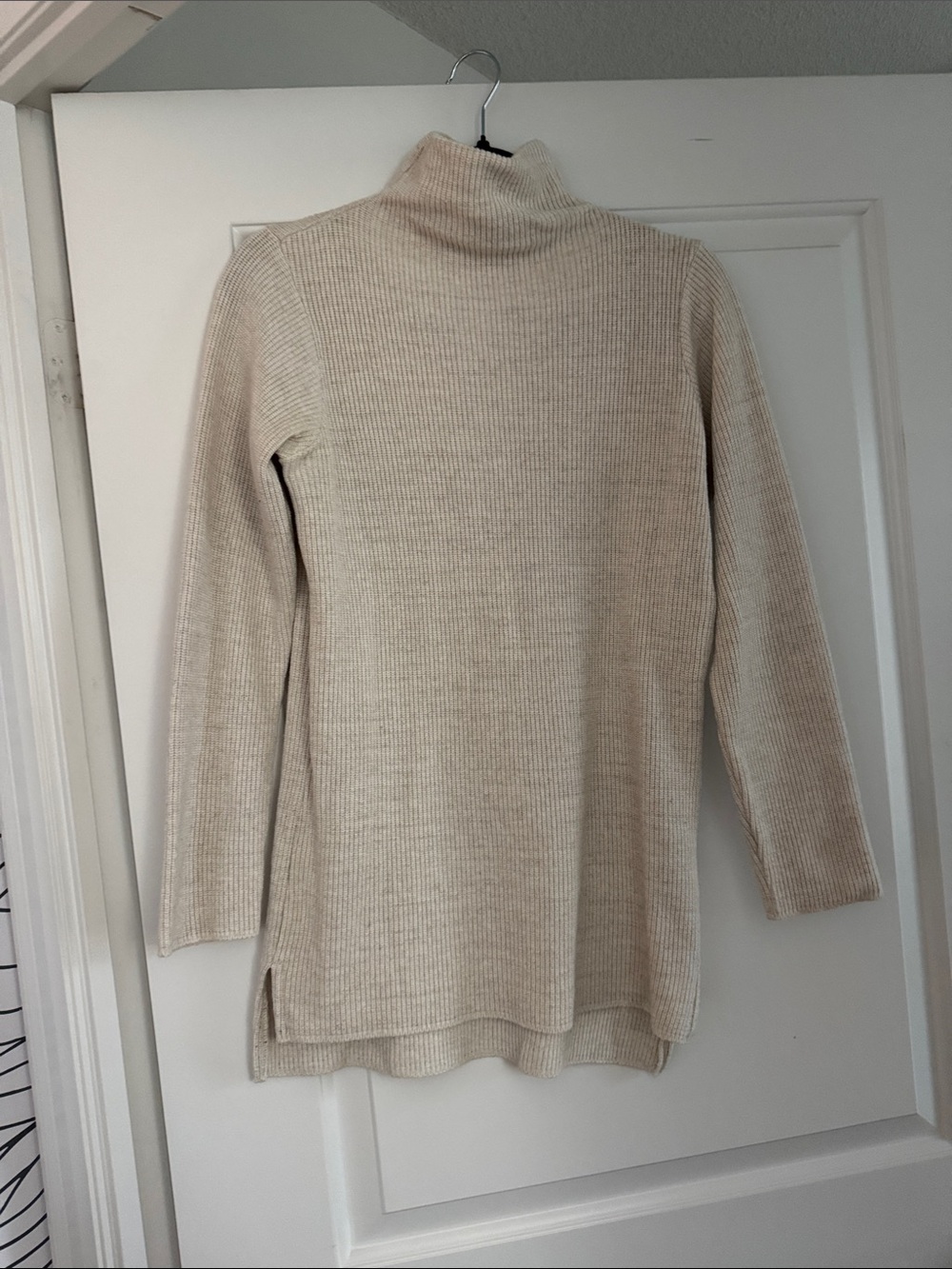Cozy Ribbed Turtleneck Sweater Tunic - Cream